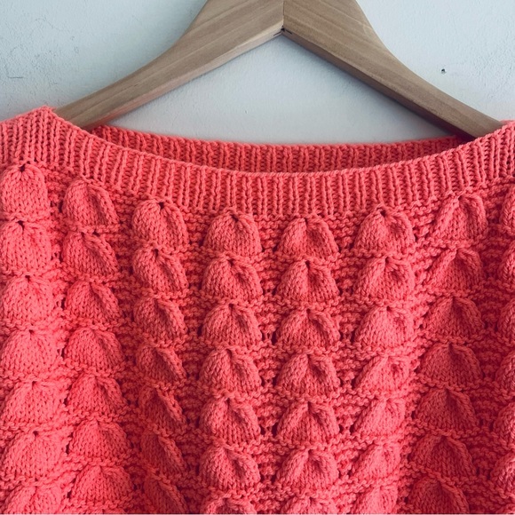Crochet Vintage Coral Cap Sleeve Crew Sweater Women's Size Medium - Picture 4 of 14